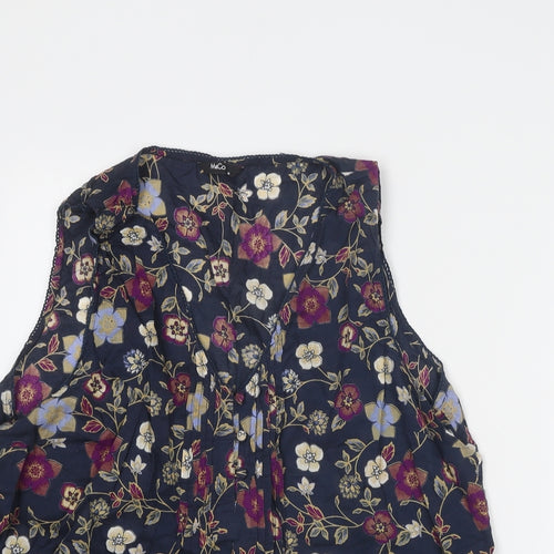 M&Co Womens Blue Floral Cotton Basic Blouse Size 18 V-Neck