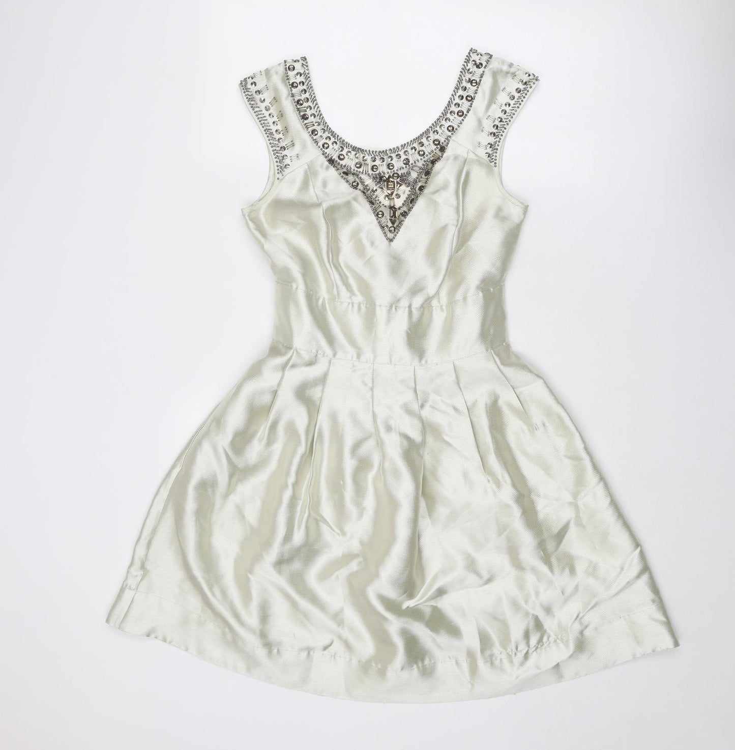 Warehouse Womens Ivory Viscose Ball Gown Size 10 Round Neck Zip