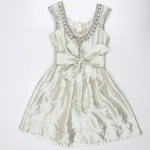 Warehouse Womens Ivory Viscose Ball Gown Size 10 Round Neck Zip