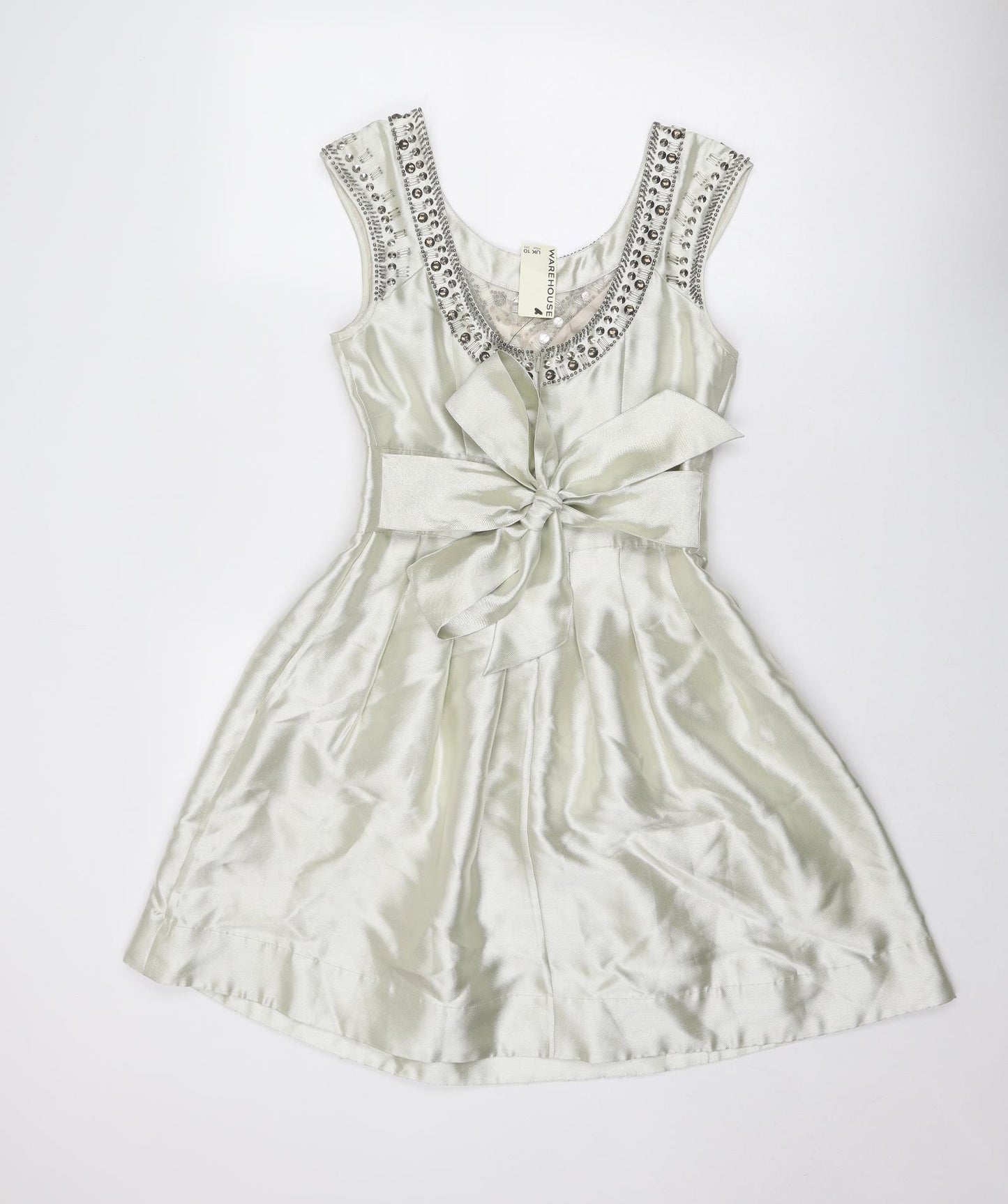 Warehouse Womens Ivory Viscose Ball Gown Size 10 Round Neck Zip