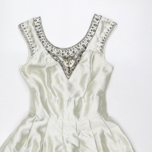 Warehouse Womens Ivory Viscose Ball Gown Size 10 Round Neck Zip