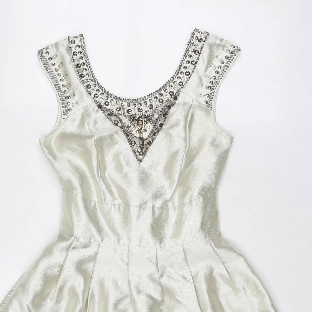 Warehouse Womens Ivory Viscose Ball Gown Size 10 Round Neck Zip