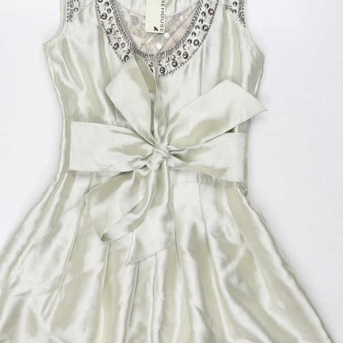 Warehouse Womens Ivory Viscose Ball Gown Size 10 Round Neck Zip