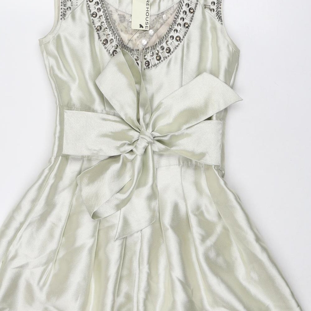 Warehouse Womens Ivory Viscose Ball Gown Size 10 Round Neck Zip