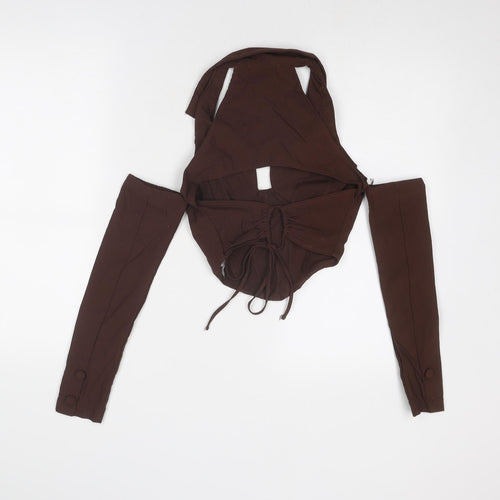 Bershka Womens Brown Polyester Cropped Blouse Size M Collared - Cut Out