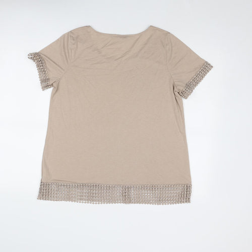 Bonmarché Womens Beige Polyester Basic T-Shirt Size 18 Boat Neck - Crochet Trim