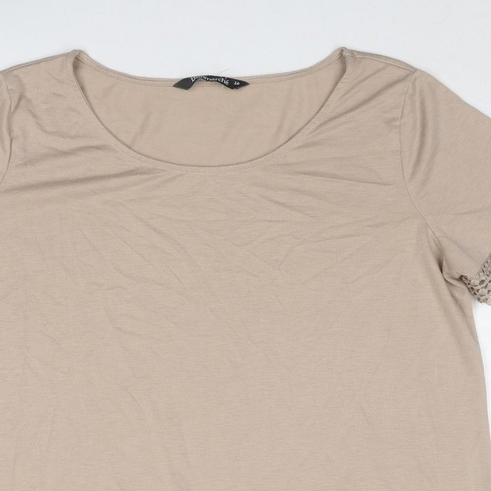 Bonmarché Womens Beige Polyester Basic T-Shirt Size 18 Boat Neck - Crochet Trim