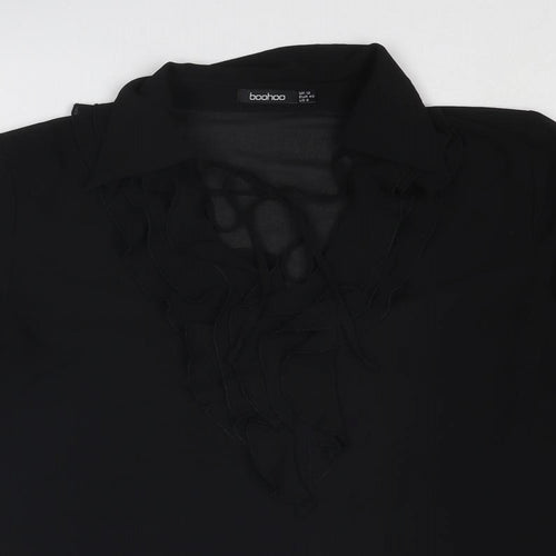 Boohoo Womens Black Polyester Basic Blouse Size 12 V-Neck