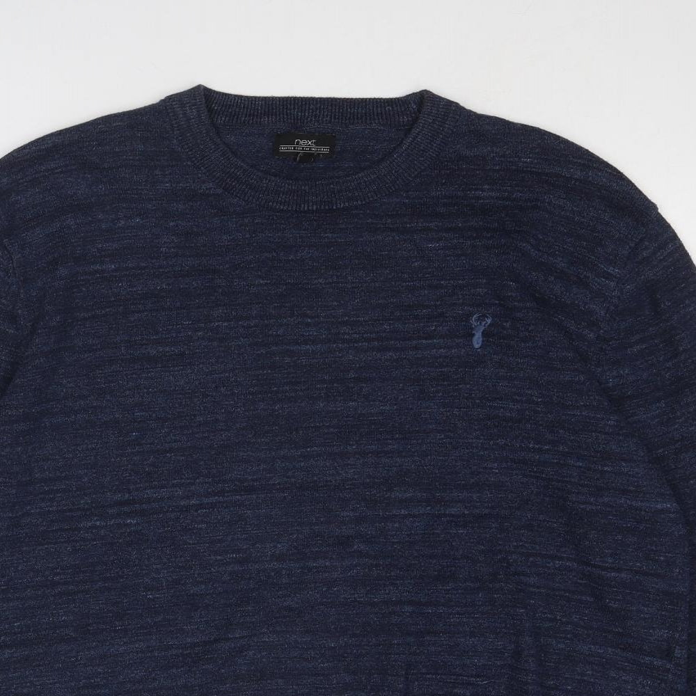 NEXT Mens Blue Round Neck Cotton Pullover Jumper Size L Long Sleeve