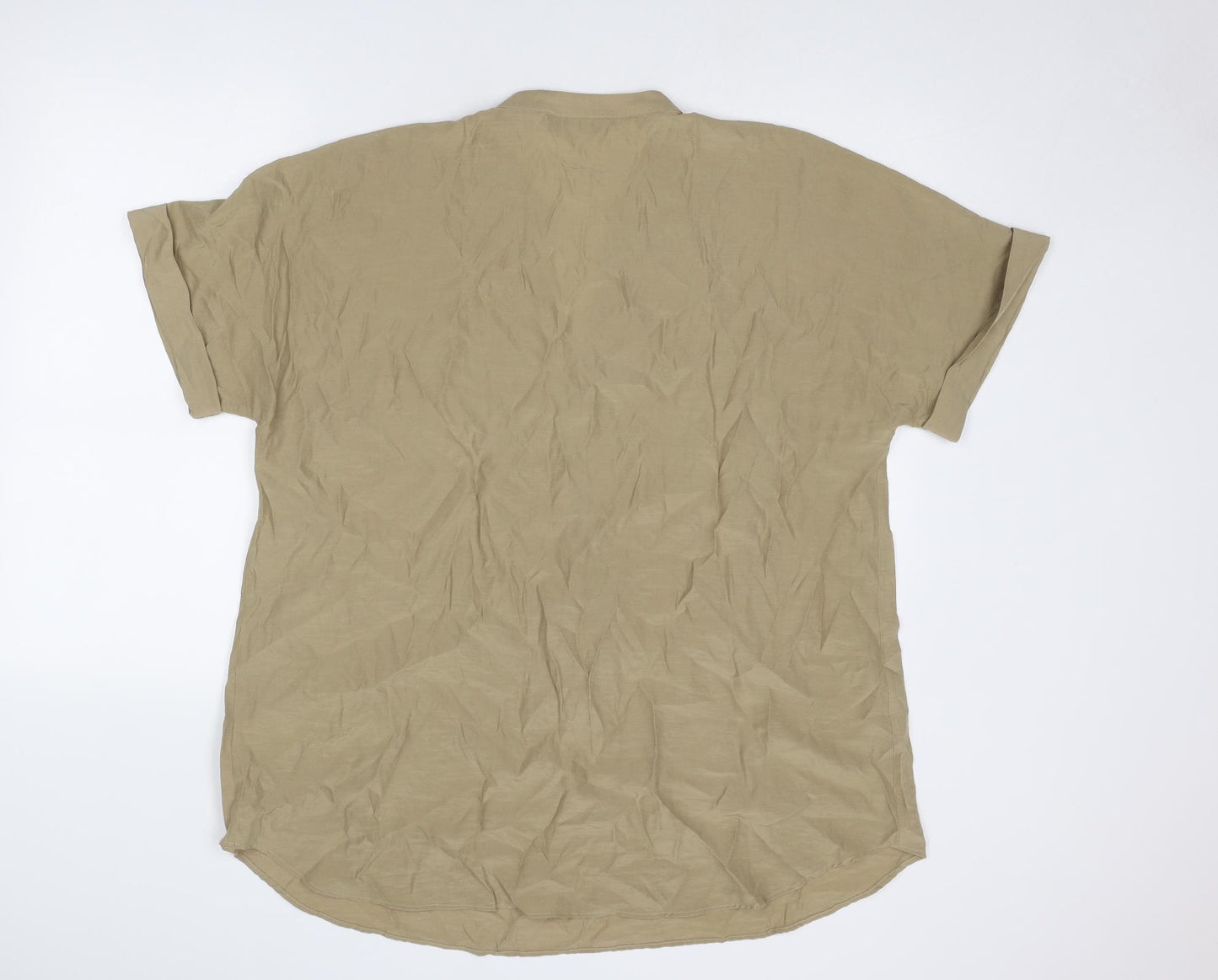 Marks and Spencer Womens Beige Polyester Basic Blouse Size 16 V-Neck