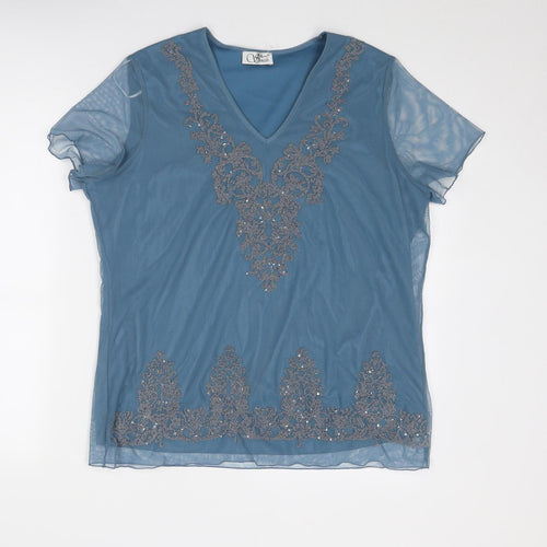 Anne Smith Womens Blue Polyester Basic Blouse Size 18 V-Neck