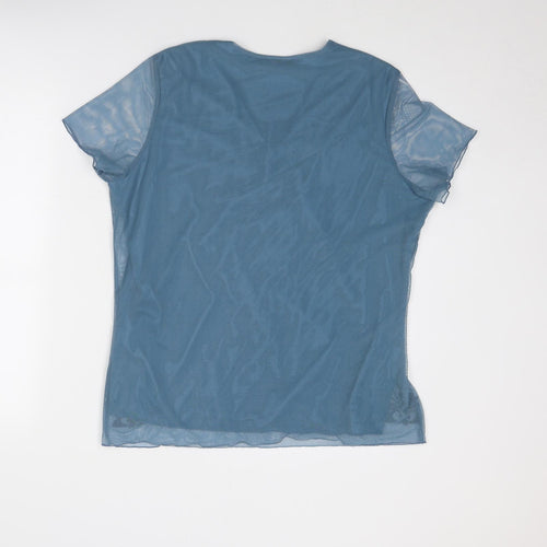 Anne Smith Womens Blue Polyester Basic Blouse Size 18 V-Neck