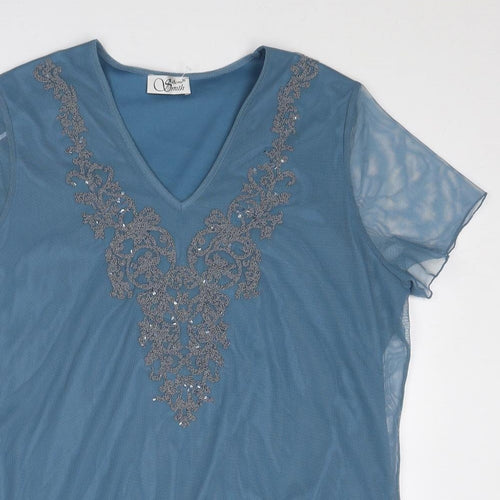 Anne Smith Womens Blue Polyester Basic Blouse Size 18 V-Neck