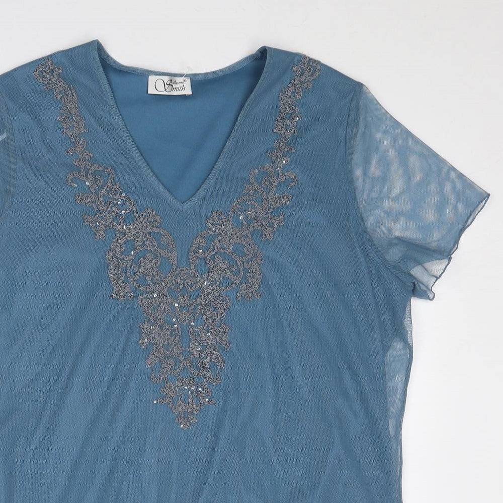 Anne Smith Womens Blue Polyester Basic Blouse Size 18 V-Neck