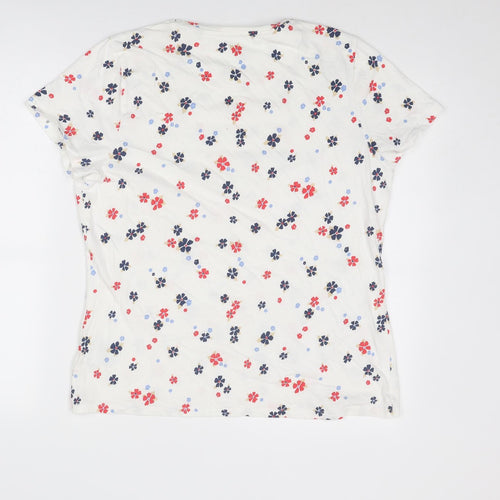 Marks and Spencer Womens White Floral Cotton Basic T-Shirt Size 18 Crew Neck