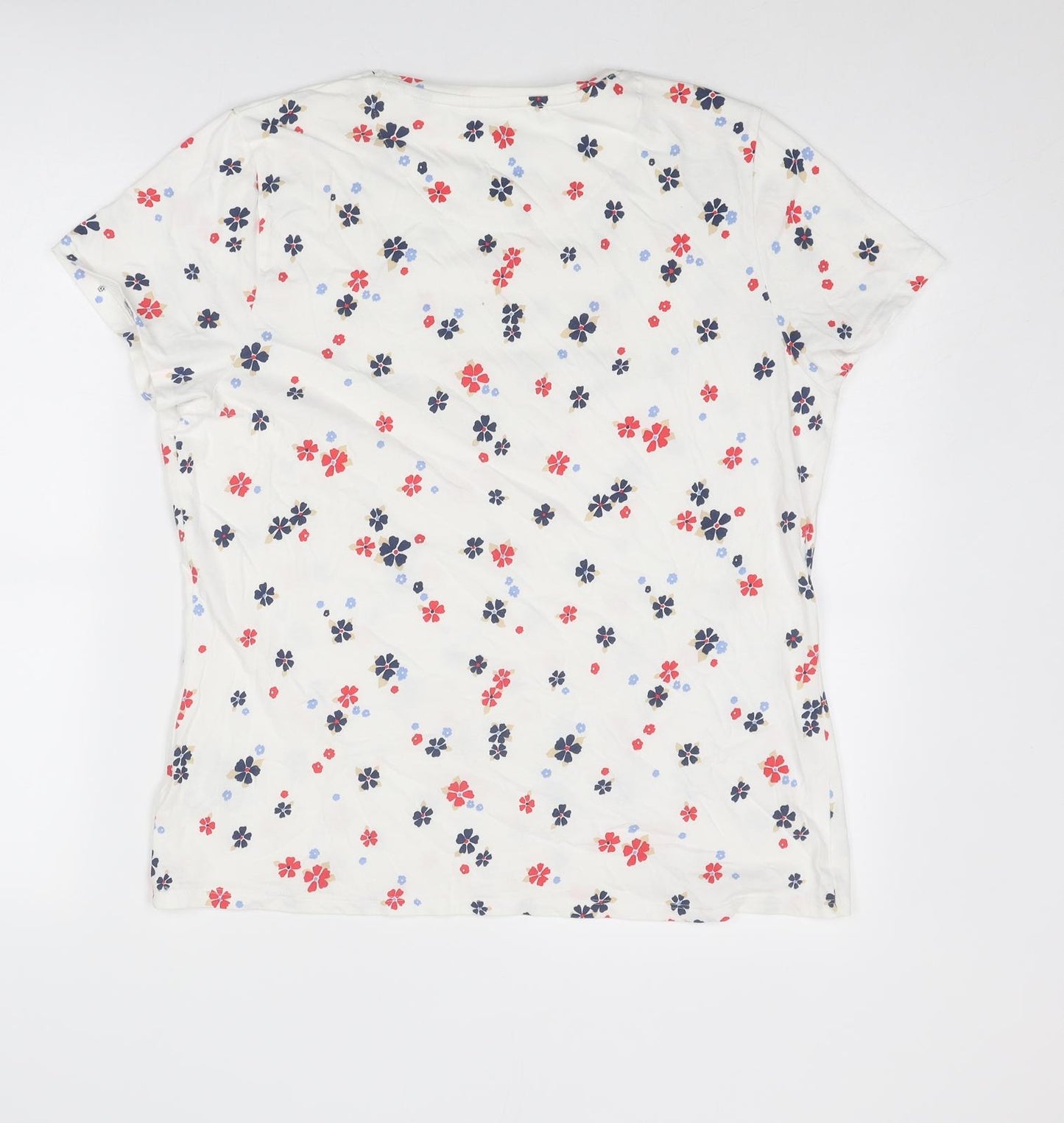 Marks and Spencer Womens White Floral Cotton Basic T-Shirt Size 18 Crew Neck