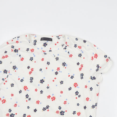 Marks and Spencer Womens White Floral Cotton Basic T-Shirt Size 18 Crew Neck