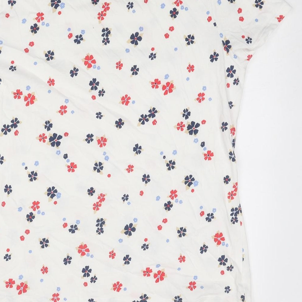 Marks and Spencer Womens White Floral Cotton Basic T-Shirt Size 18 Crew Neck