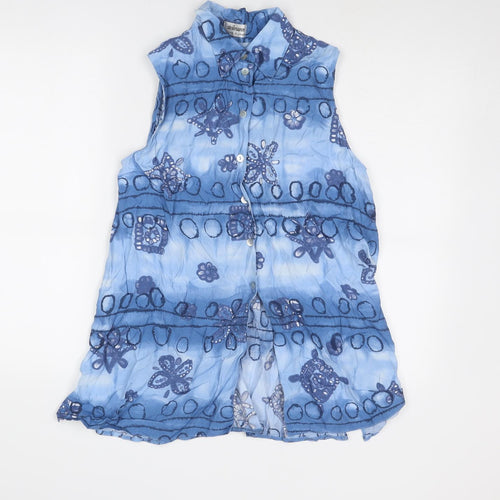 Steilmann Womens Blue Geometric Viscose Basic Button-Up Size 12 Collared