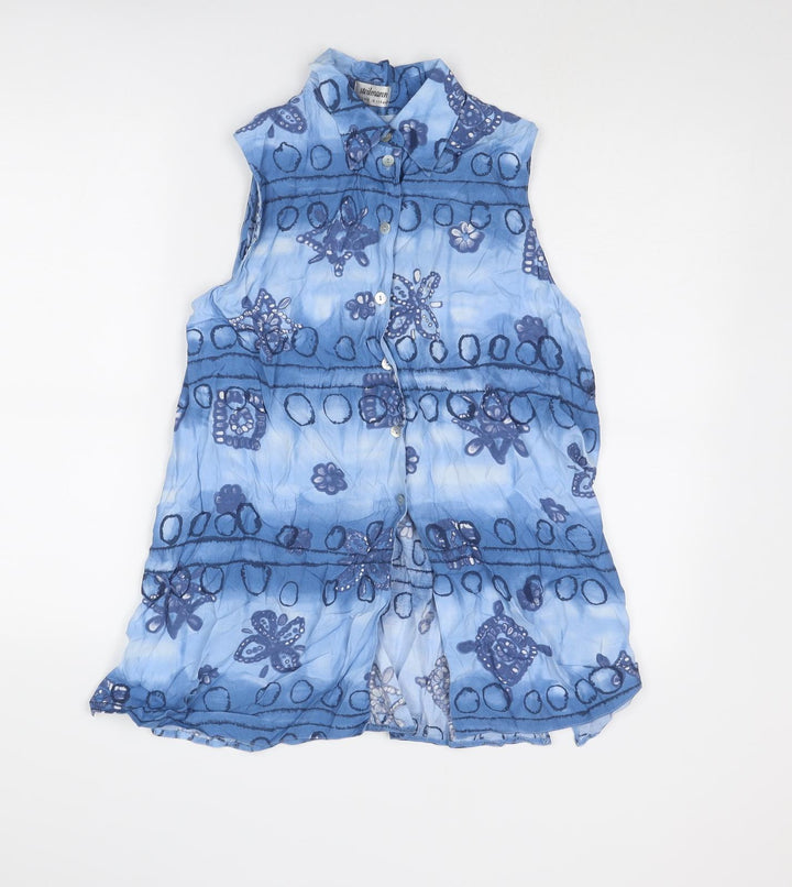 Steilmann Womens Blue Geometric Viscose Basic Button-Up Size 12 Collared