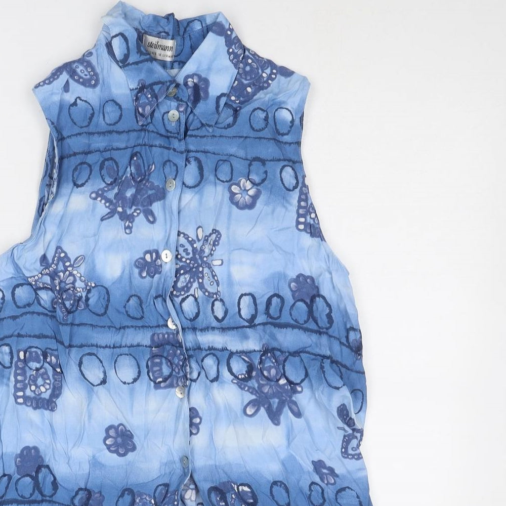 Steilmann Womens Blue Geometric Viscose Basic Button-Up Size 12 Collared