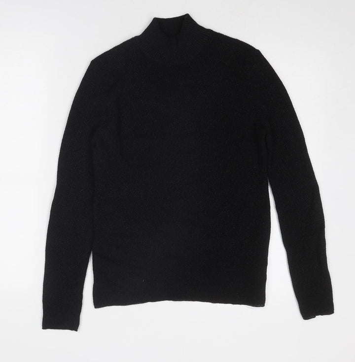 b.young Womens Black Mock Neck Cotton Pullover Jumper Size S