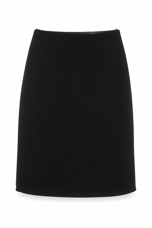 Front view of Spirit women’s black polyester a-line skirt, size UK 10