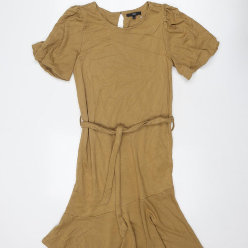 NEXT Womens Brown Viscose Skater Dress Size 12 Round Neck Button