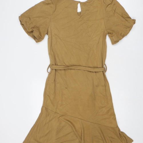 NEXT Womens Brown Viscose Skater Dress Size 12 Round Neck Button