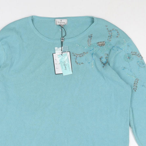 Tiffany Womens Blue Viscose Basic Blouse Size 18 Boat Neck - Ribbed Size 18-20
