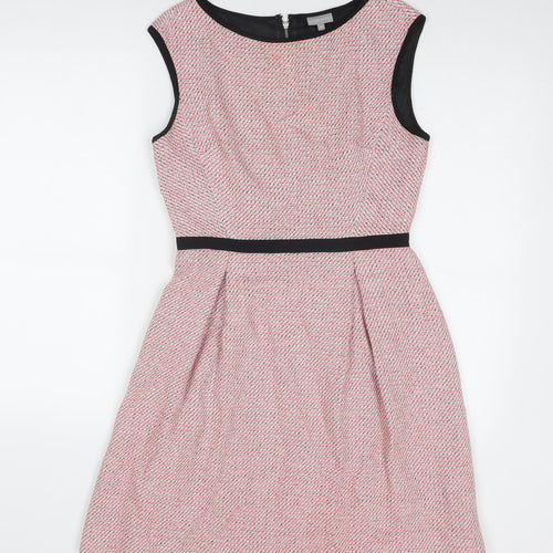 Oliver Bonas Womens Pink Geometric Cotton Shift Size 10 Round Neck Zip
