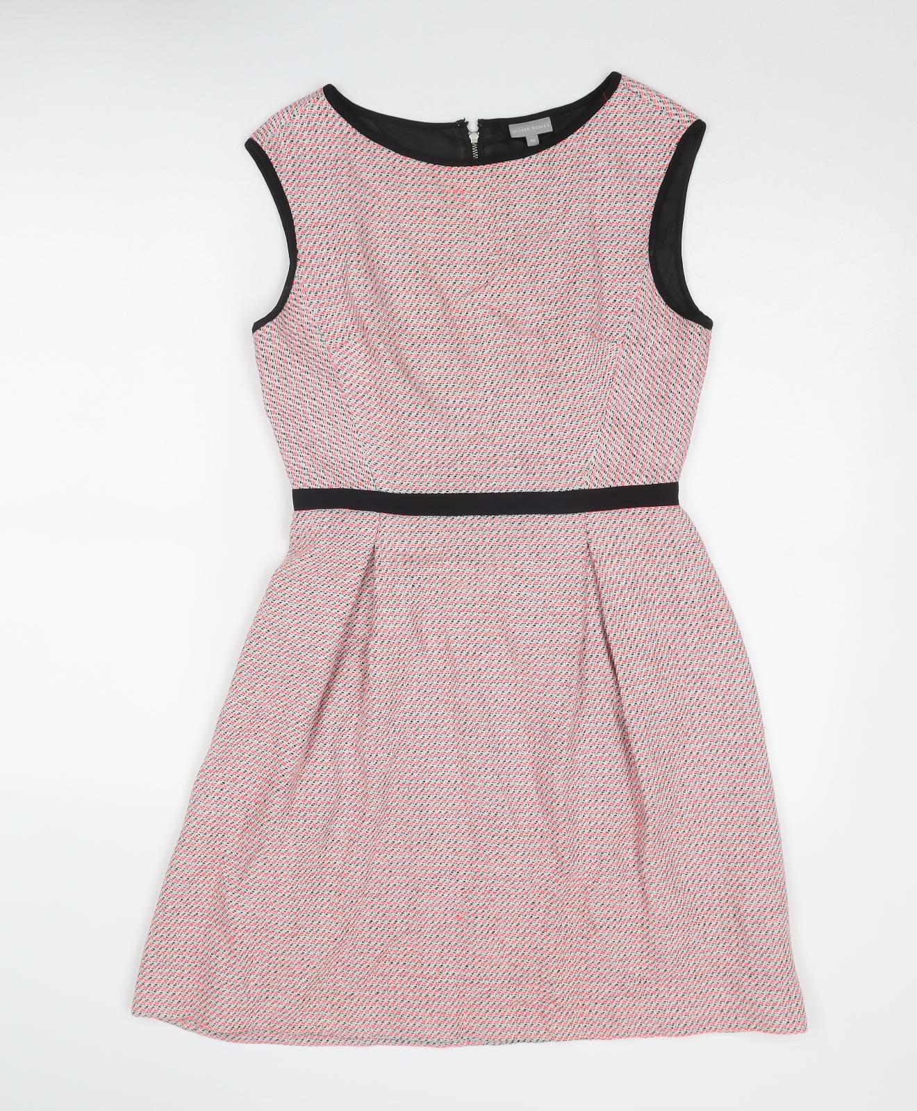 Oliver Bonas Womens Pink Geometric Cotton Shift Size 10 Round Neck Zip