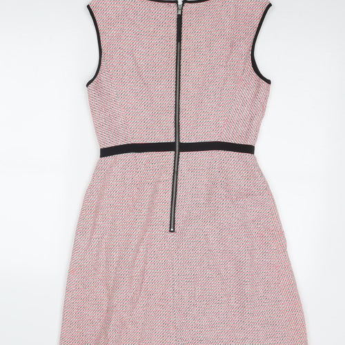 Oliver Bonas Womens Pink Geometric Cotton Shift Size 10 Round Neck Zip