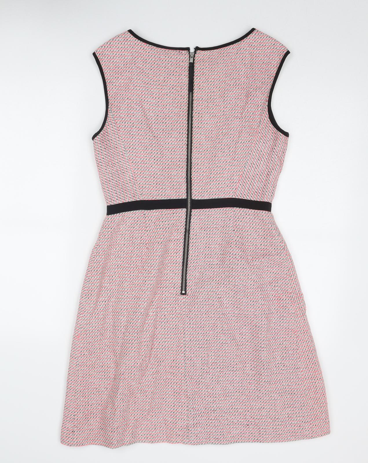 Oliver Bonas Womens Pink Geometric Cotton Shift Size 10 Round Neck Zip