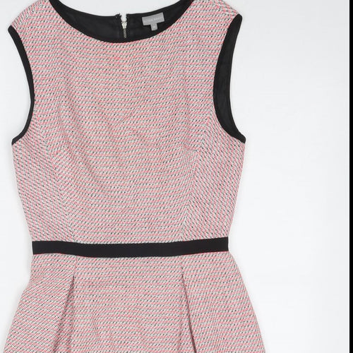 Oliver Bonas Womens Pink Geometric Cotton Shift Size 10 Round Neck Zip