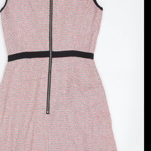 Oliver Bonas Womens Pink Geometric Cotton Shift Size 10 Round Neck Zip