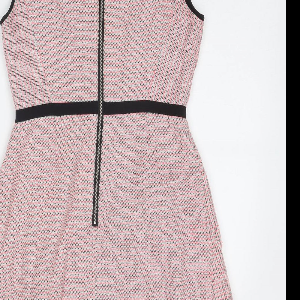Oliver Bonas Womens Pink Geometric Cotton Shift Size 10 Round Neck Zip