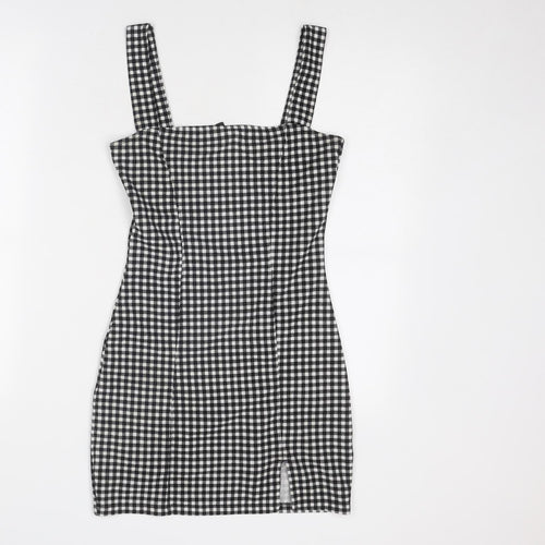 Divided by H&M Womens Black Gingham Polyester Pinafore/Dungaree Dress Size S Square Neck Pullover