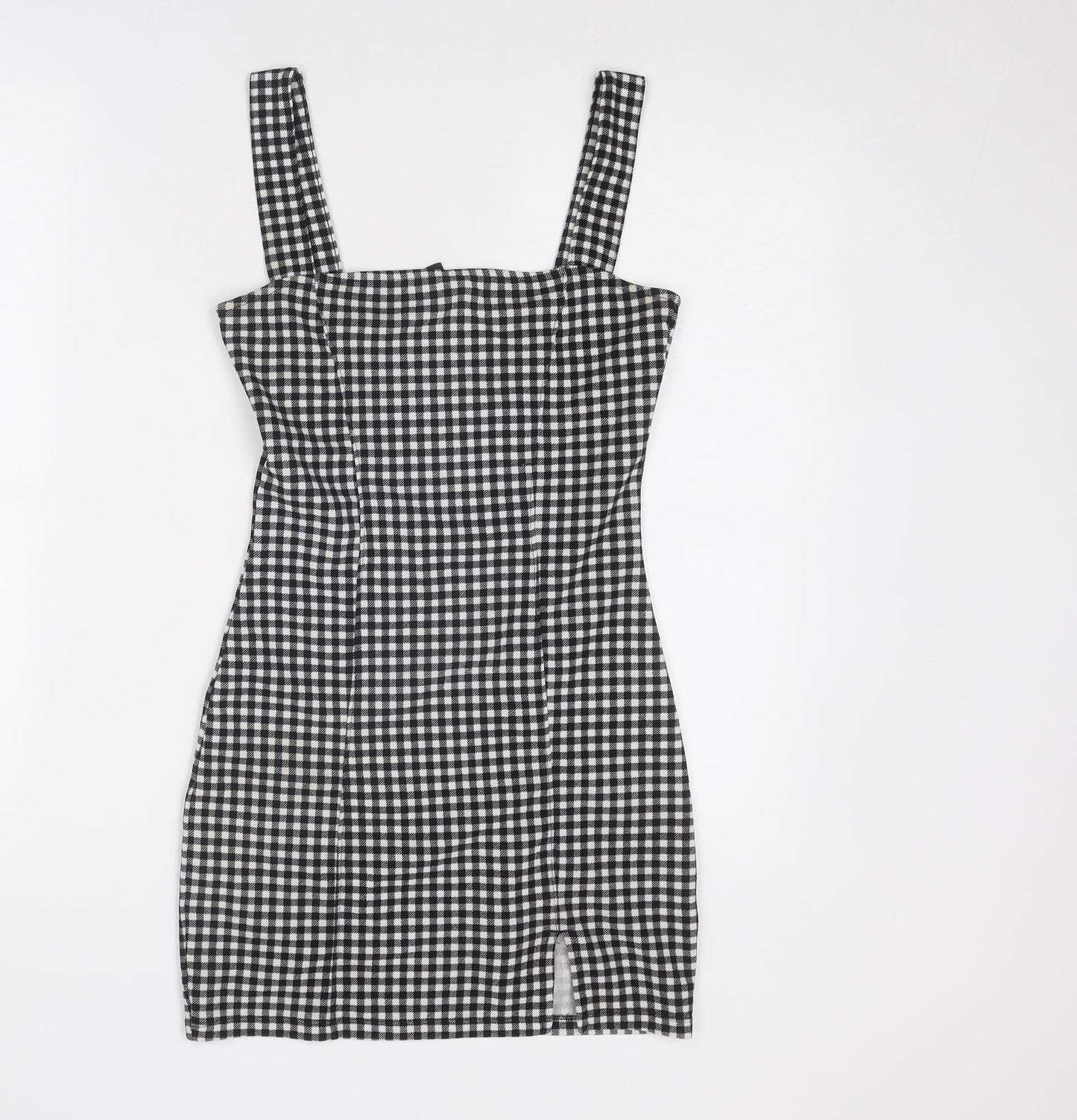 Divided by H&M Womens Black Gingham Polyester Pinafore/Dungaree Dress Size S Square Neck Pullover
