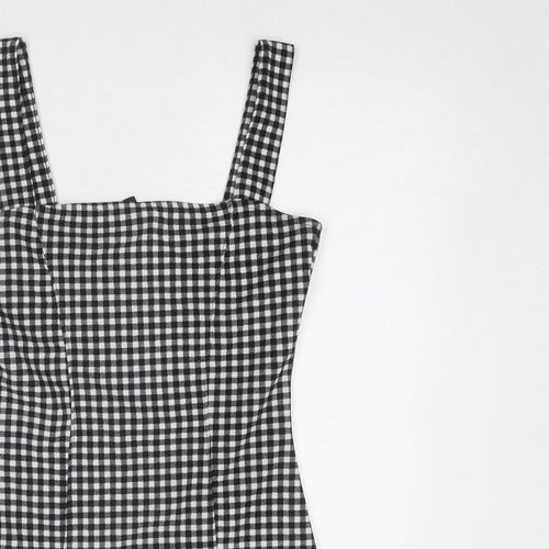 Divided by H&M Womens Black Gingham Polyester Pinafore/Dungaree Dress Size S Square Neck Pullover
