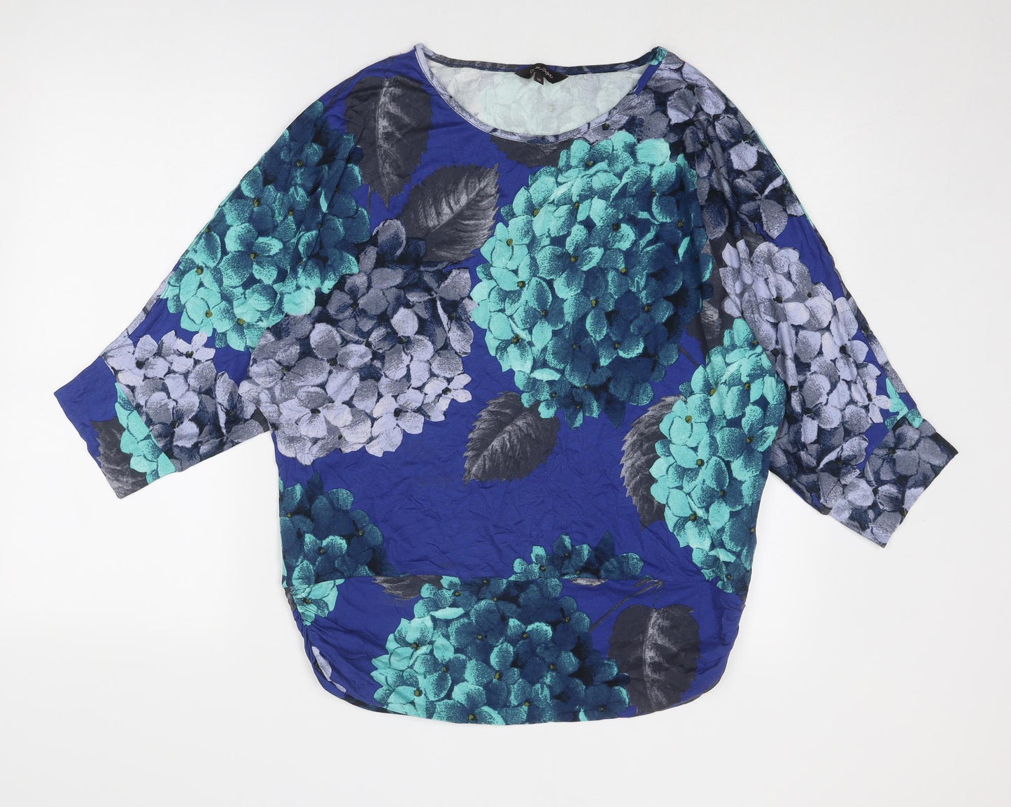 Phase Eight Womens Blue Floral Viscose Basic Blouse Size 16 Boat Neck