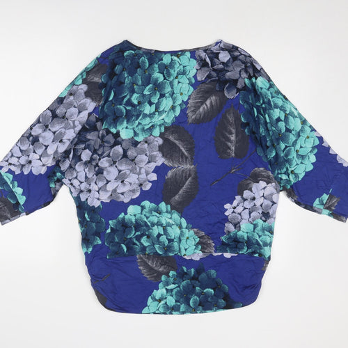 Phase Eight Womens Blue Floral Viscose Basic Blouse Size 16 Boat Neck