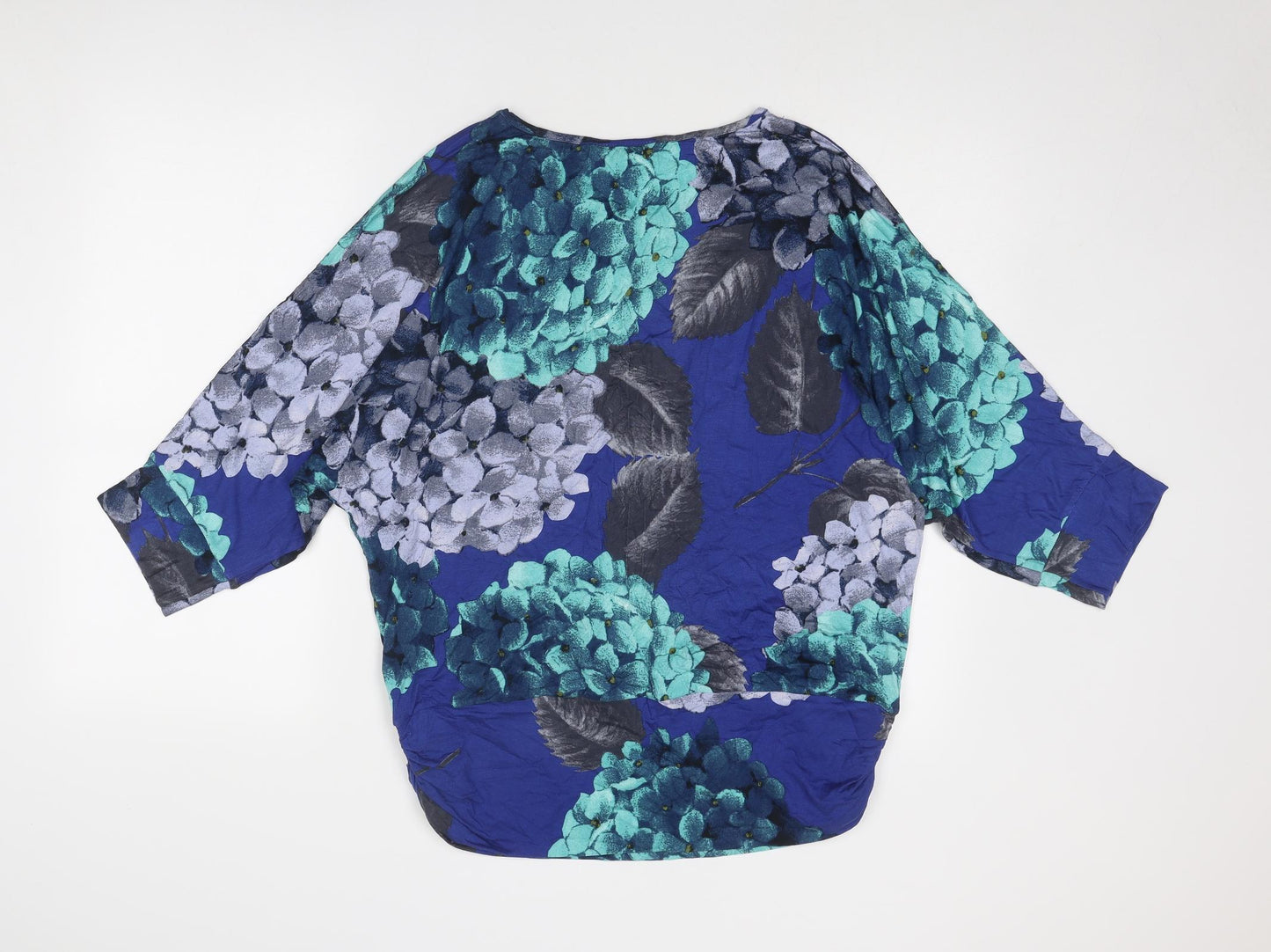 Phase Eight Womens Blue Floral Viscose Basic Blouse Size 16 Boat Neck