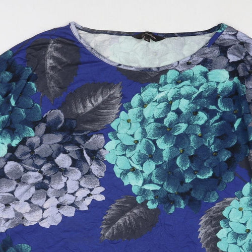 Phase Eight Womens Blue Floral Viscose Basic Blouse Size 16 Boat Neck