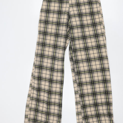 PRETTYLITTLETHING Womens Beige Plaid Polyester Trousers Size 4 Regular