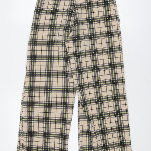 PRETTYLITTLETHING Womens Beige Plaid Polyester Trousers Size 4 Regular