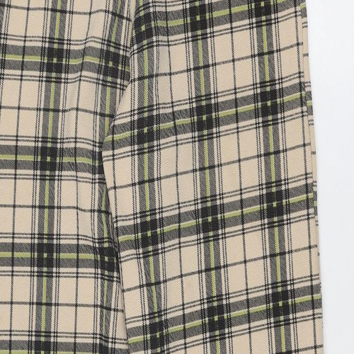 PRETTYLITTLETHING Womens Beige Plaid Polyester Trousers Size 4 Regular