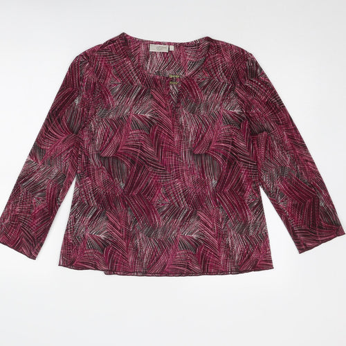 CC Womens Red Geometric Polyester Basic Blouse Size L Boat Neck
