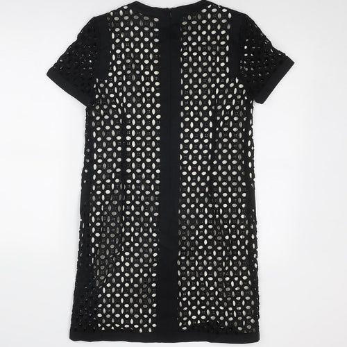 NEXT Womens Black Geometric Cotton A-Line Size 10 Round Neck Zip
