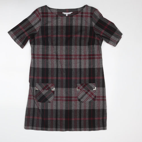 Red Herring Womens Grey Plaid Polyester Shift Size 16 Round Neck Pullover